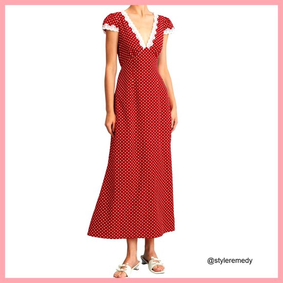 Dresses & Skirts - Summer Cotton Dress Deep V Neck Polka Dot Lace Party Casual